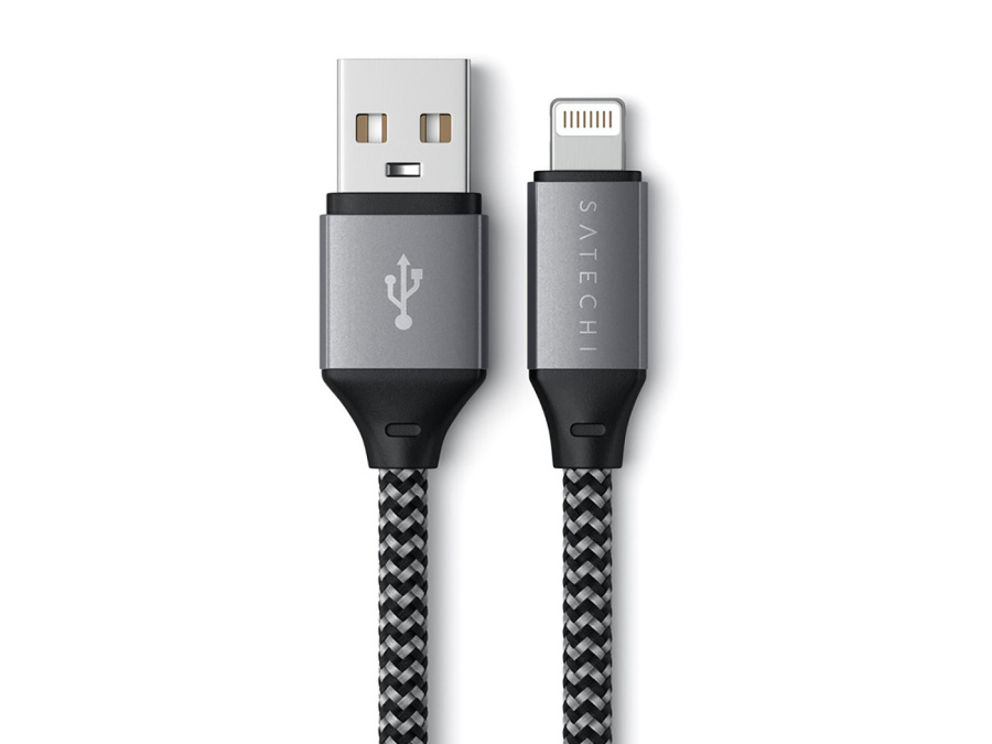Кабель Satechi USB Type-A to Lightning, MFI, 0,25м, Серый ST-TAL10M Кабель Satechi USB Type-A to Lightning, MFI, 0,25м, Серый ST-TAL10M