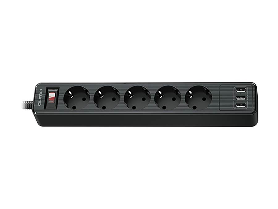 Сетевой фильтр QUMO Power Bar 5SP4U (P-0005), 5 розеток, 3xUSB, 2500 Вт, 10А, 2м Черный 42090 Сетевой фильтр QUMO Power Bar 5SP4U (P-0005), 5 розеток, 3xUSB, 2500 Вт, 10А, 2м Черный 42090