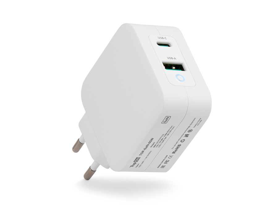 Сетевое зарядное устройство (адаптер питания) TopON GaN 65W USB, USB Type-C, Power Delivery, Quick Charge 4.0, Белый TOP-GaN-65W Сетевое зарядное устройство (адаптер питания) TopON GaN 65W USB, USB Type-C, Power Delivery, Quick Charge 4.0, Белый TOP-GaN-65W