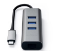 USB-хаб Satechi Type-C 2-in-1 USB 3.0 Aluminum 3 Port Hub, 3xUSB 3.0, Rj-45/1Gb, Сетевой адаптер Серый ST-TC2N1USB31AM